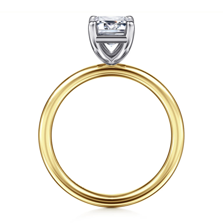 Tiana - 14K Yellow-White Gold Emerald Cut Solitaire Diamond Engagement Ring - Shot 2