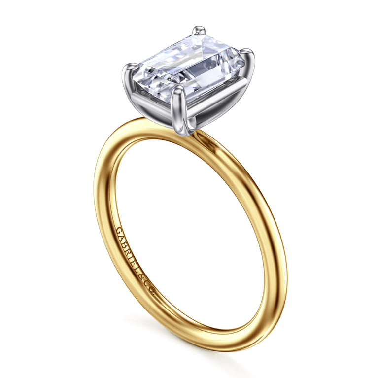 Tiana - 14K Yellow-White Gold Emerald Cut Solitaire Diamond Engagement Ring - Shot 3