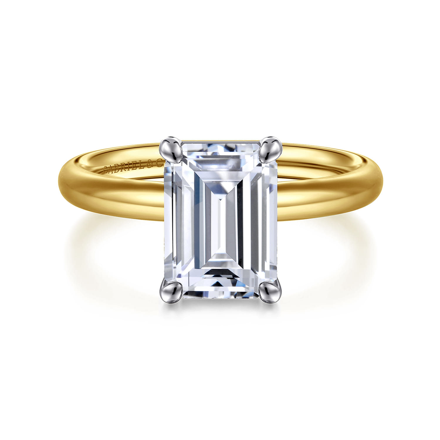 Unite - 14K White-Yellow Gold Emerald Cut Solitaire Diamond Engagement Ring - Shot 1