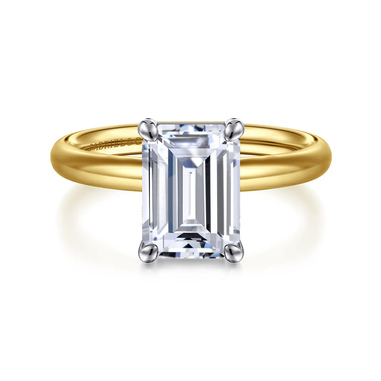 Unite - 14K White-Yellow Gold Emerald Cut Solitaire Diamond Engagement Ring - Shot 1