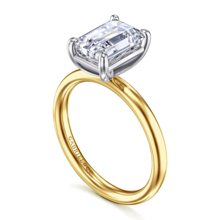 Unite - 14K White-Yellow Gold Emerald Cut Solitaire Diamond Engagement Ring - Shot 3