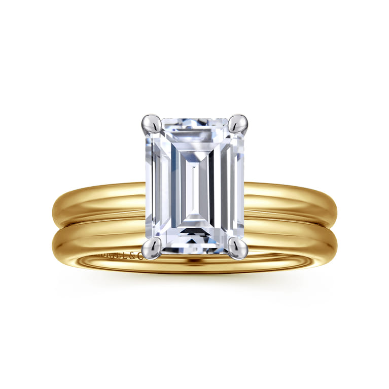 Unite - 14K White-Yellow Gold Emerald Cut Solitaire Diamond Engagement Ring - Shot 4