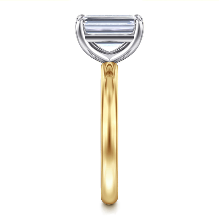 Unite - 14K White-Yellow Gold Emerald Cut Solitaire Diamond Engagement Ring - Shot 5