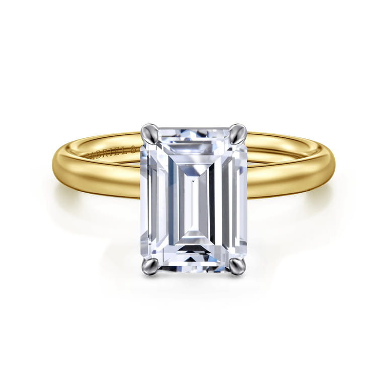 Unite - 14K White-Yellow Gold Emerald Cut Solitaire Diamond Engagement Ring - Shot 1