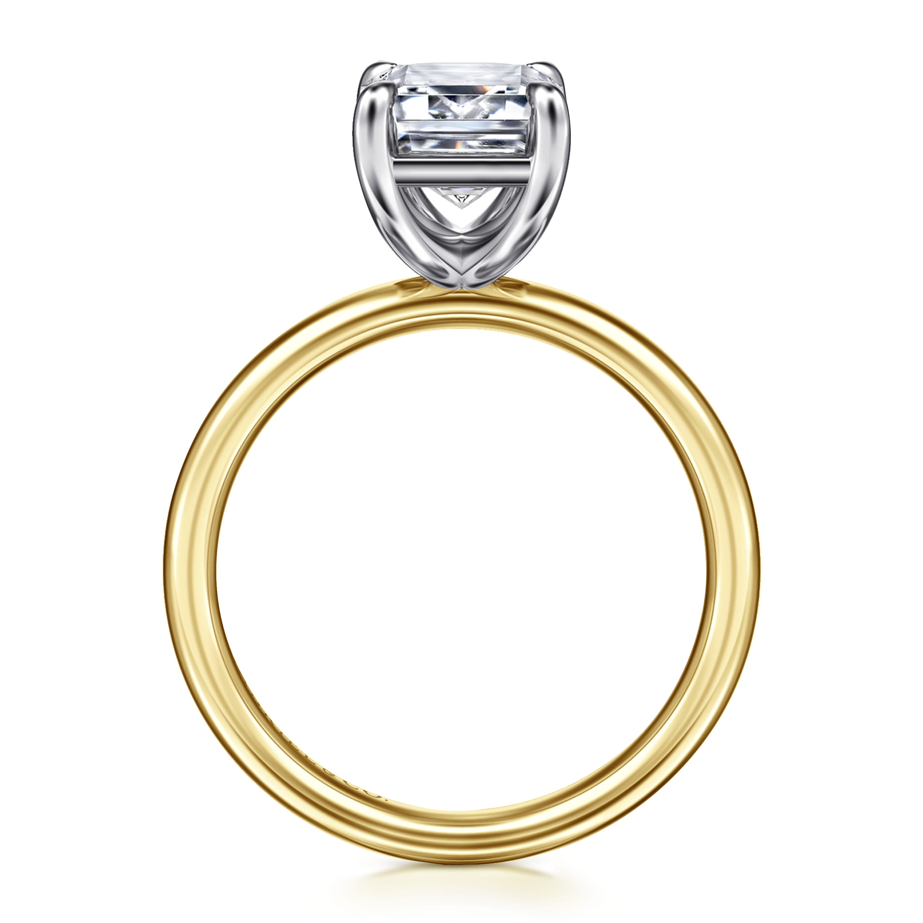 Unite - 14K White-Yellow Gold Emerald Cut Solitaire Diamond Engagement Ring - Shot 2