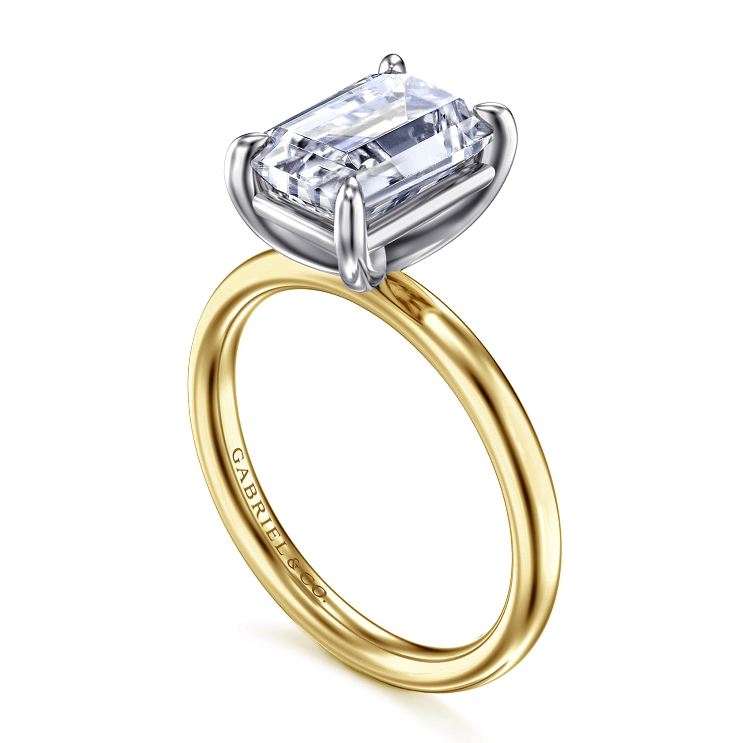 Unite - 14K White-Yellow Gold Emerald Cut Solitaire Diamond Engagement Ring - Shot 3