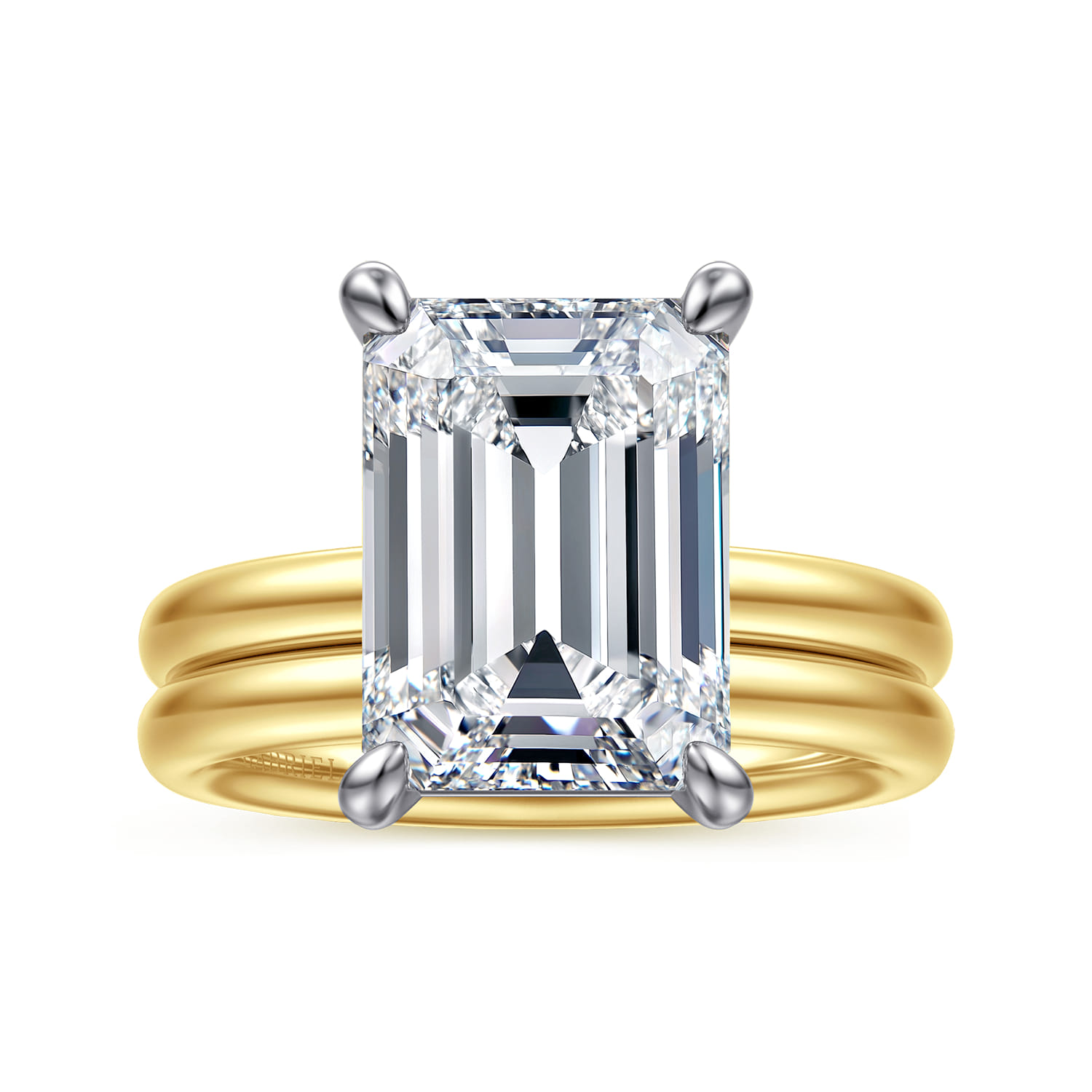Unite - 14K White-Yellow Gold Emerald Cut Solitaire Diamond Engagement Ring - Shot 4