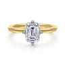 Lou - 14K White-Yellow Gold Emerald Cut Compass Prong Solitaire Diamond Engagement Ring