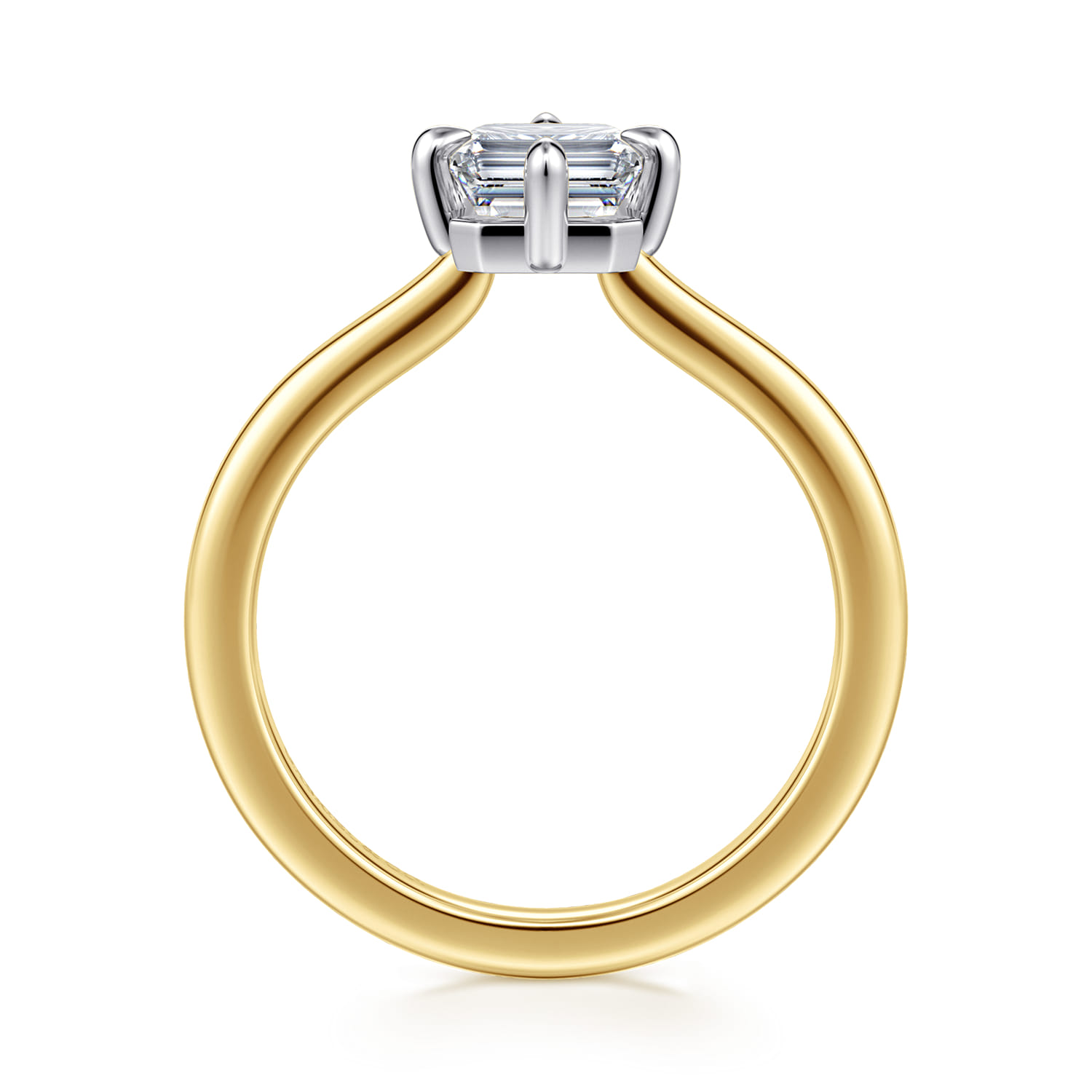 Lou - 14K White-Yellow Gold Emerald Cut Compass Prong Solitaire Diamond Engagement Ring - Shot 2