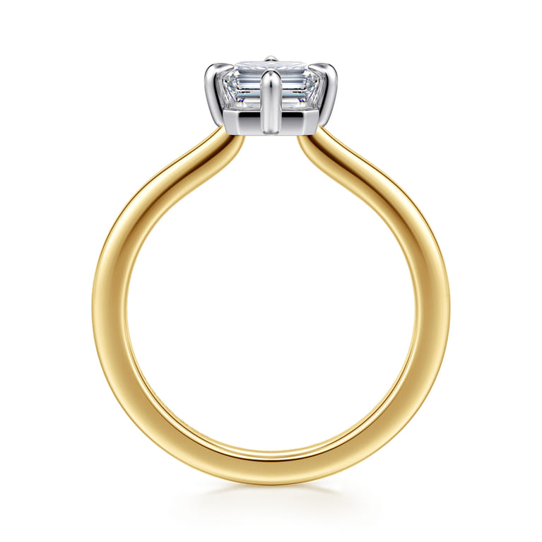 Lou - 14K White-Yellow Gold Emerald Cut Compass Prong Solitaire Diamond Engagement Ring - Shot 2