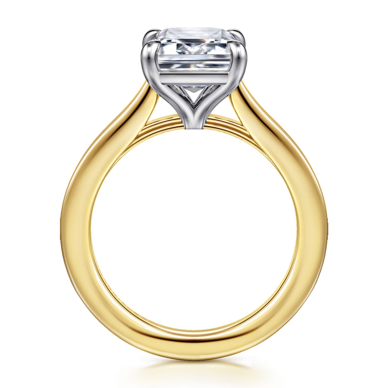 Adelia - 14K White-Yellow Gold Emerald Cut Solitaire Diamond Engagement Ring - Shot 2