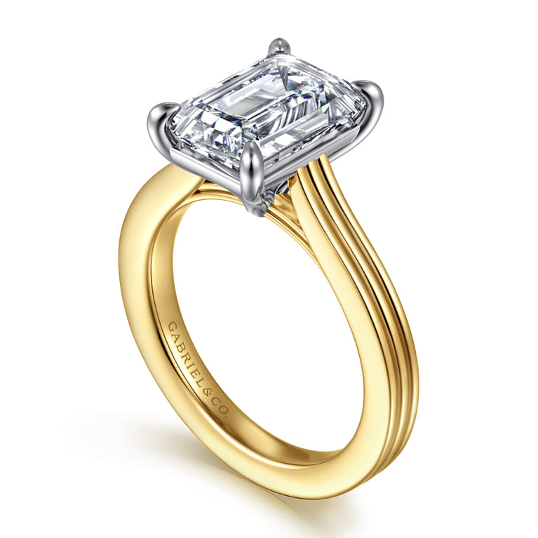 Adelia - 14K White-Yellow Gold Emerald Cut Solitaire Diamond Engagement Ring - Shot 3
