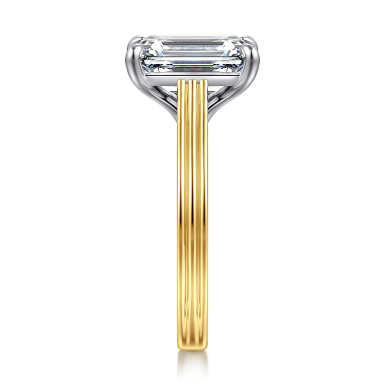 Adelia - 14K White-Yellow Gold Emerald Cut Solitaire Diamond Engagement Ring - Shot 5