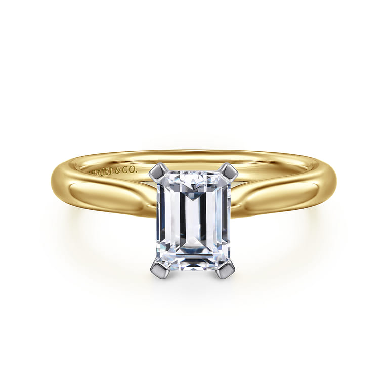 Lauren - 14K White-Yellow Gold Emerald Cut Diamond Engagement Ring - Shot 1