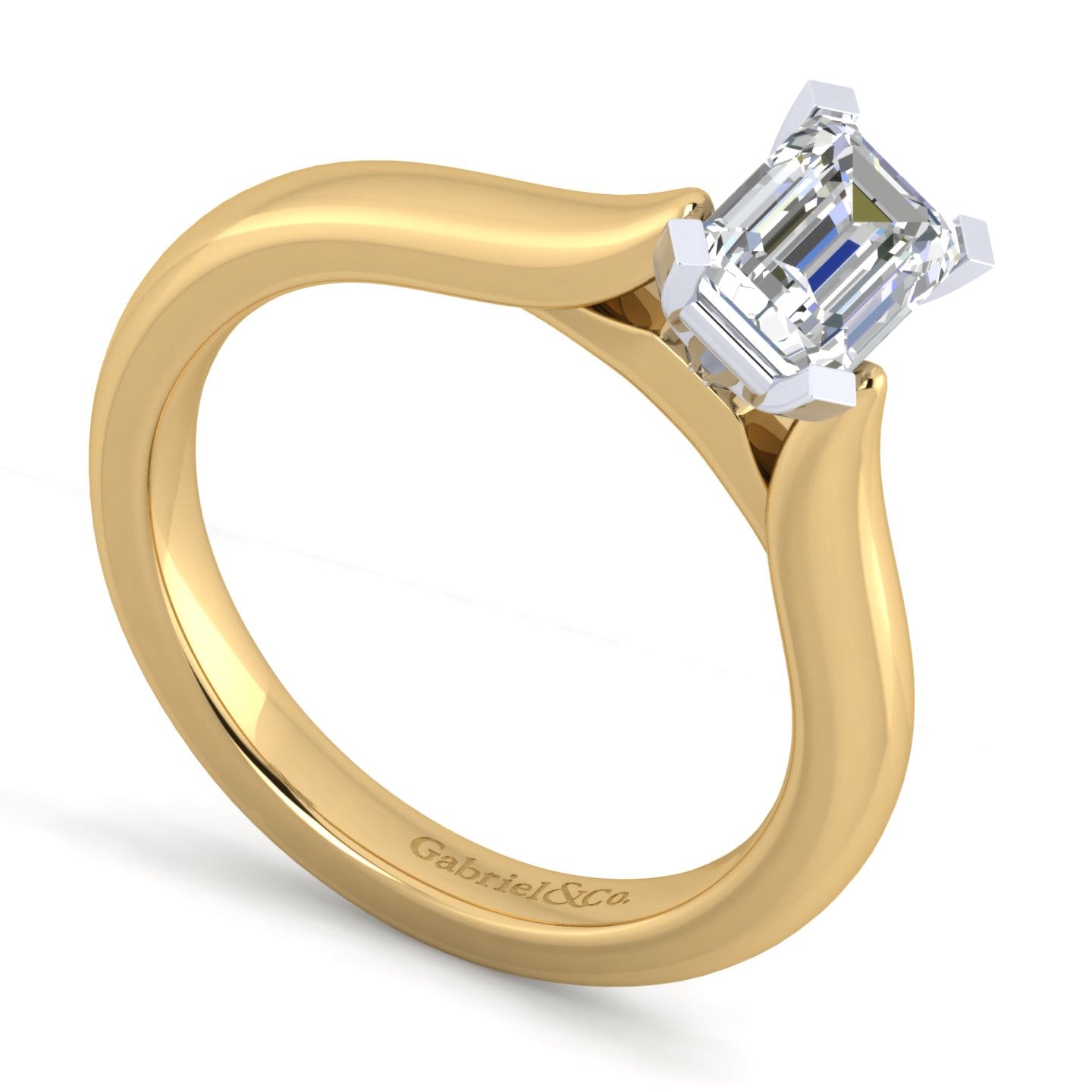 Lauren - 14K White-Yellow Gold Emerald Cut Diamond Engagement Ring - Shot 3