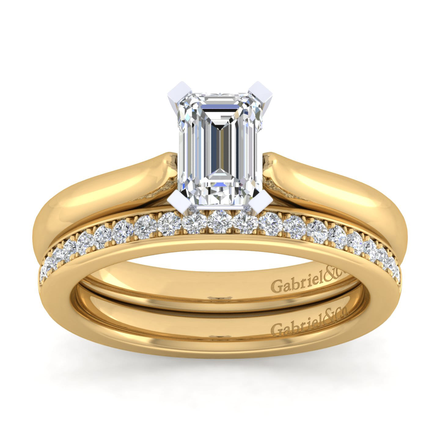 Lauren - 14K White-Yellow Gold Emerald Cut Diamond Engagement Ring - Shot 4
