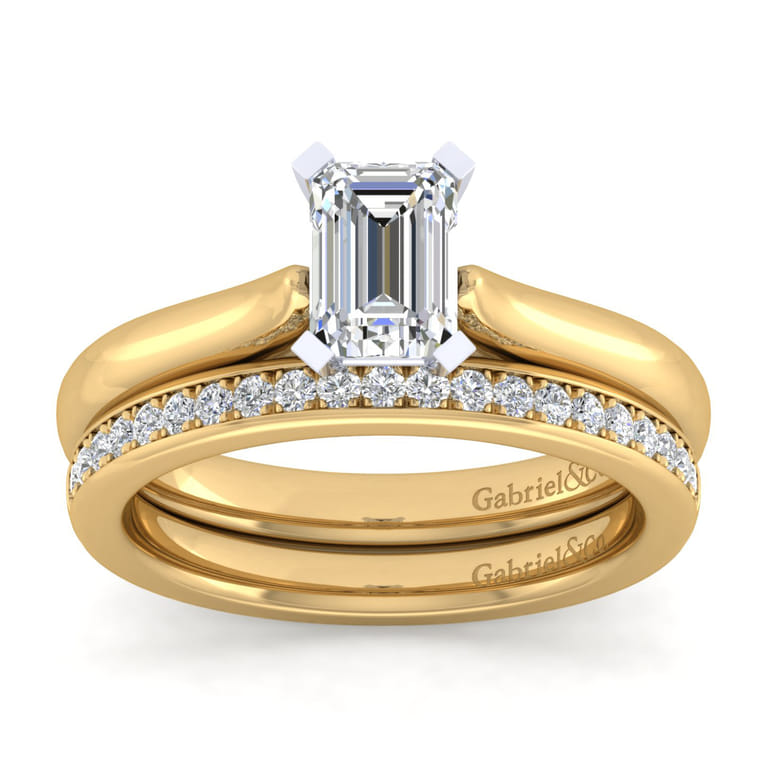 Lauren - 14K White-Yellow Gold Emerald Cut Diamond Engagement Ring - Shot 4