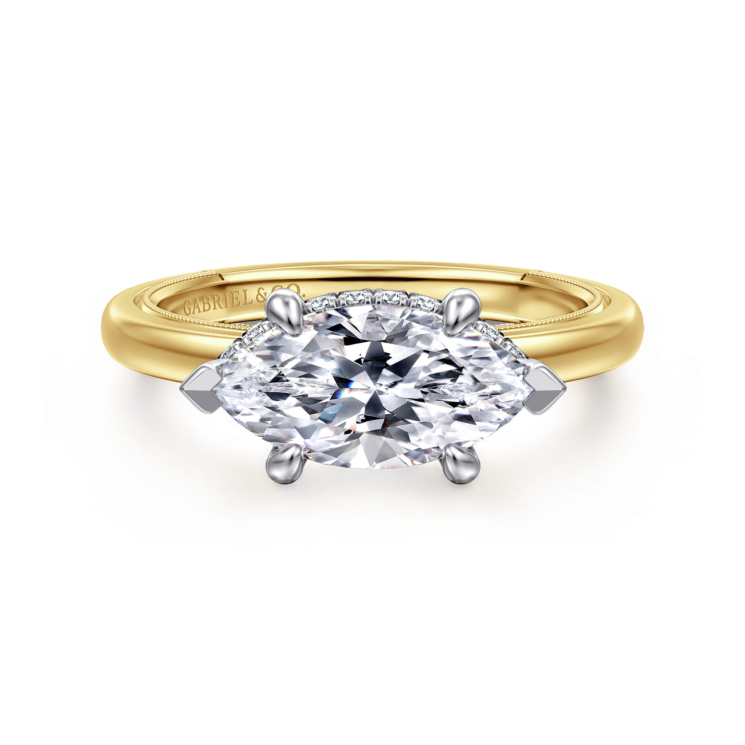 Sandi - 14K White-Yellow Gold East West Marquise Shape Diamond Engagement Ring - 0.12 ct - Shot 1
