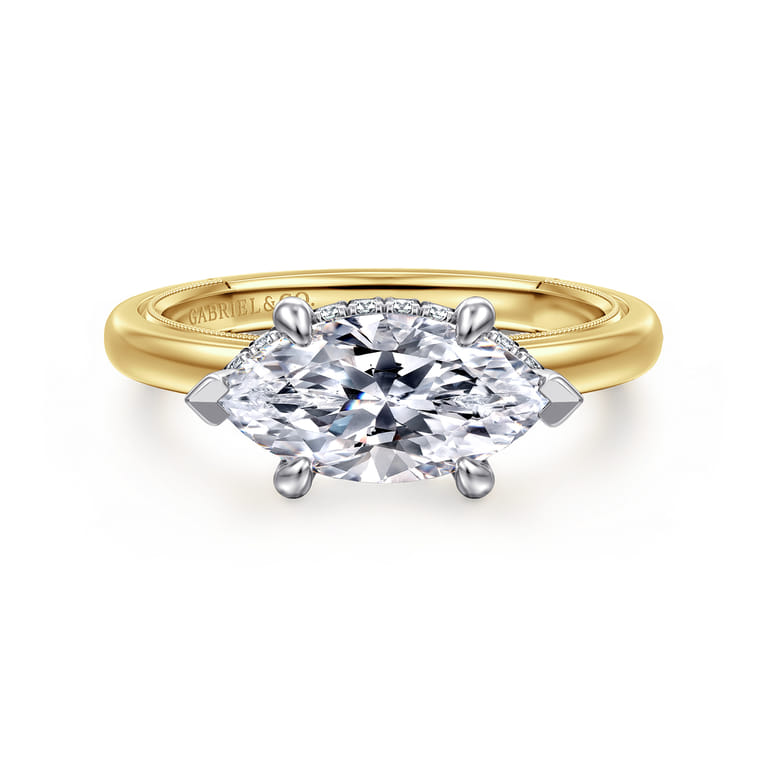 Sandi - 14K White-Yellow Gold East West Marquise Shape Diamond Engagement Ring - 0.12 ct - Shot 1