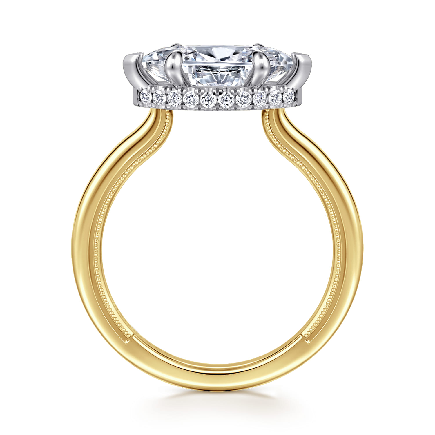 Sandi - 14K White-Yellow Gold East West Marquise Shape Diamond Engagement Ring - 0.12 ct - Shot 2