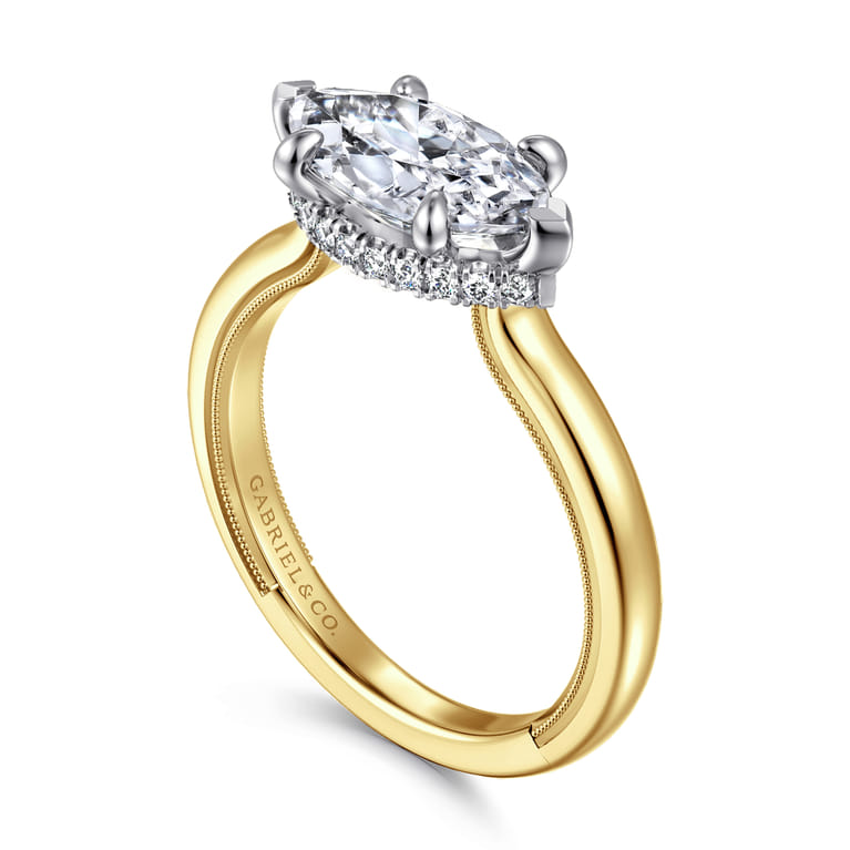 Sandi - 14K White-Yellow Gold East West Marquise Shape Diamond Engagement Ring - 0.12 ct - Shot 3