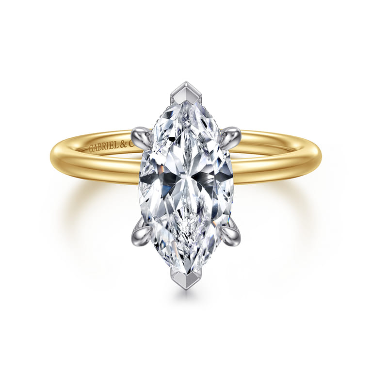 Anuk - 14K White-Yellow Gold Marquise Shape Diamond Engagement Ring - 0.06 ct - Shot 1