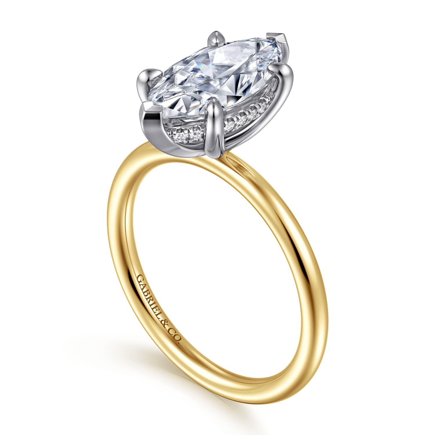 Anuk - 14K White-Yellow Gold Marquise Shape Diamond Engagement Ring - 0.06 ct - Shot 3