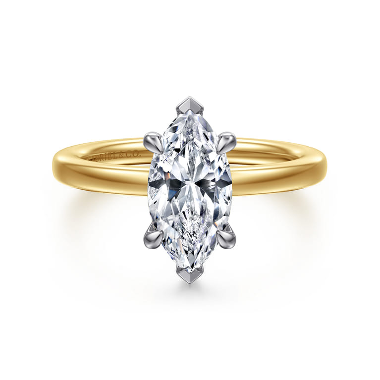 Austria - 14K White-Yellow Gold Marquise Shape Diamond Engagement Ring - 0.06 ct - Shot 1