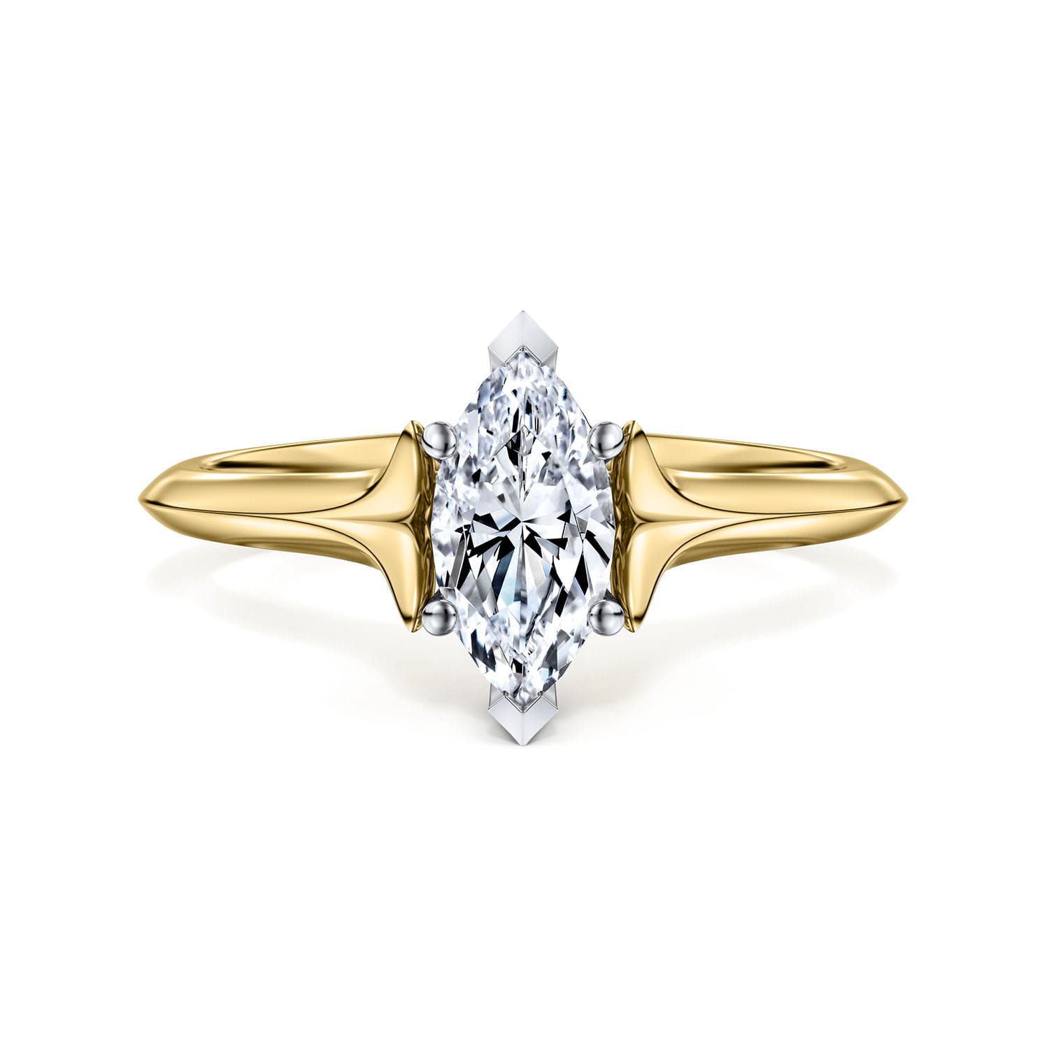 Ellis - 14K White-Yellow Gold Marquise Diamond Engagement Ring - Shot 1