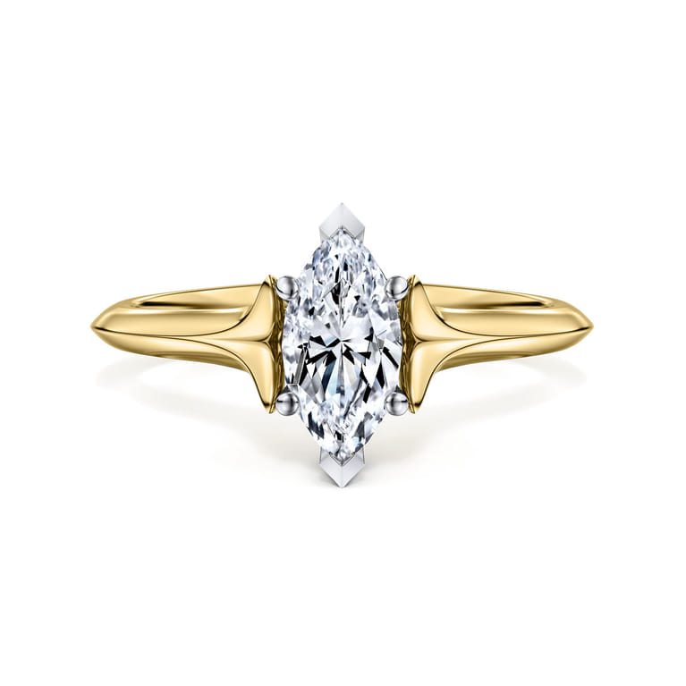 Ellis - 14K White-Yellow Gold Marquise Diamond Engagement Ring - Shot 1