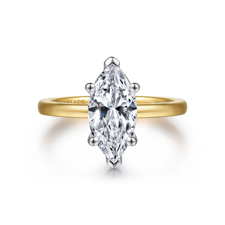 Paula - 14K White-Yellow Gold Marquise Diamond Engagement Ring - Shot 1