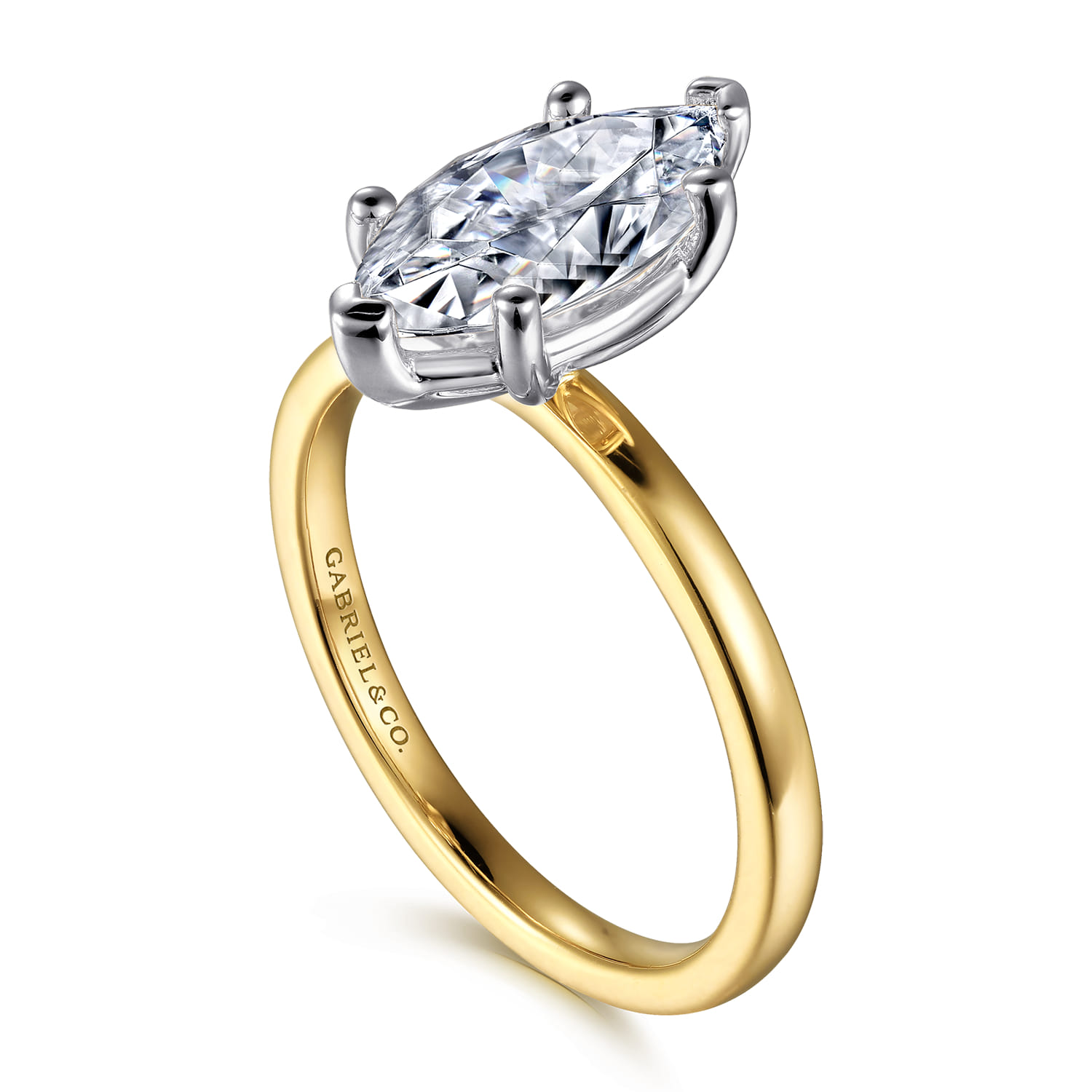 Paula - 14K White-Yellow Gold Marquise Diamond Engagement Ring - Shot 3