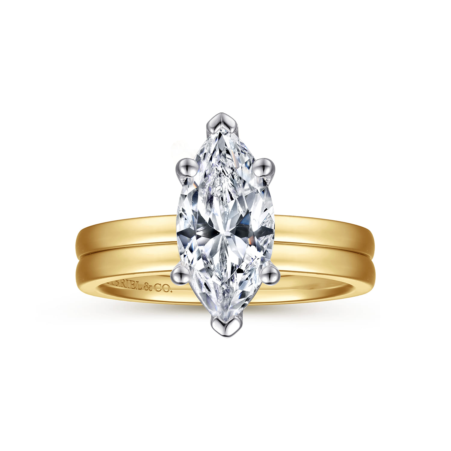Paula - 14K White-Yellow Gold Marquise Diamond Engagement Ring - Shot 4