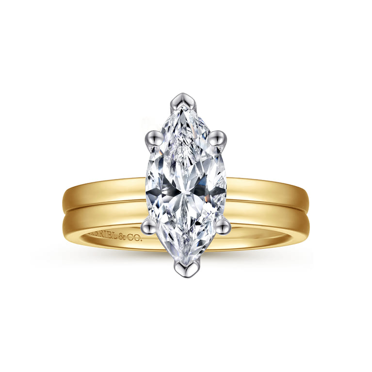 Paula - 14K White-Yellow Gold Marquise Diamond Engagement Ring - Shot 4