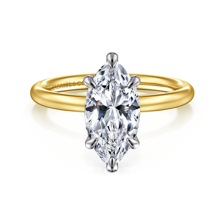 Lark - 14K White-Yellow Gold Marquise Shape Solitaire Engagement Ring - Shot 1