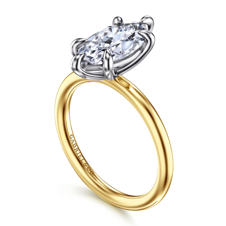 Lark - 14K White-Yellow Gold Marquise Shape Solitaire Engagement Ring - Shot 3
