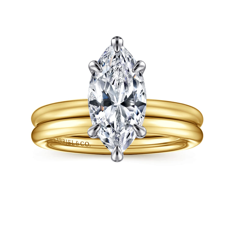 Lark - 14K White-Yellow Gold Marquise Shape Solitaire Engagement Ring - Shot 4