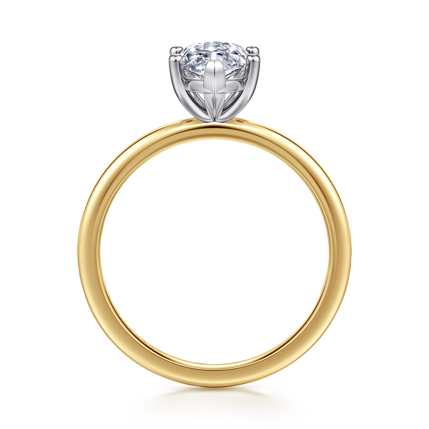 Evelina - 14K White-Yellow Gold Marquise Shape Solitaire Diamond Engagement Ring - Shot 2