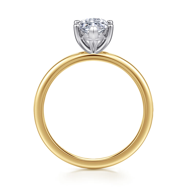 Evelina - 14K White-Yellow Gold Marquise Shape Solitaire Diamond Engagement Ring - Shot 2