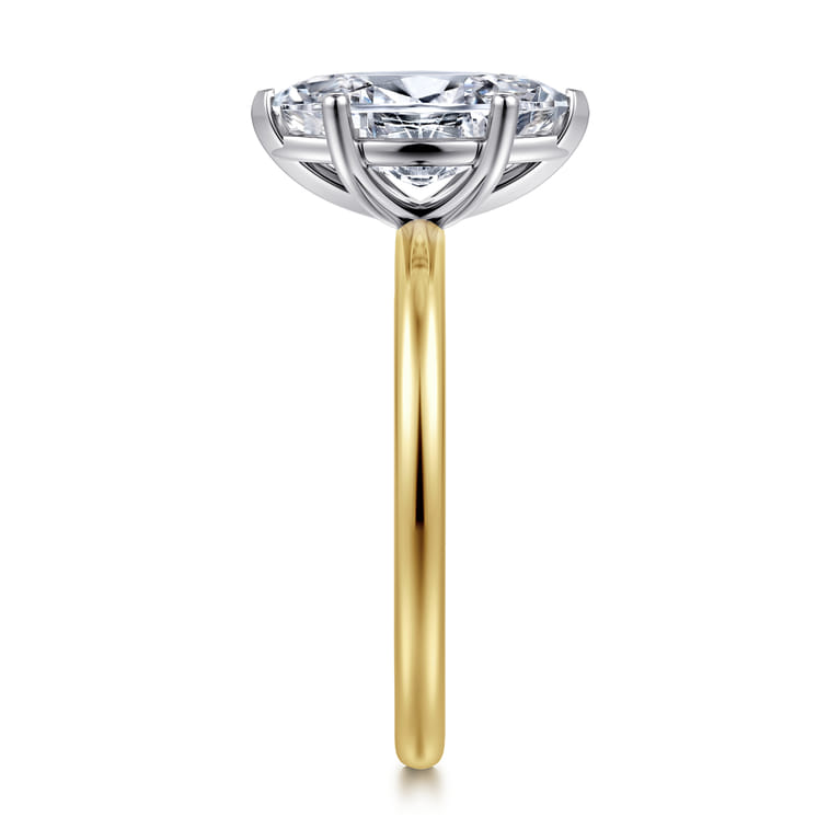 Evelina - 14K White-Yellow Gold Marquise Shape Solitaire Diamond Engagement Ring - Shot 4