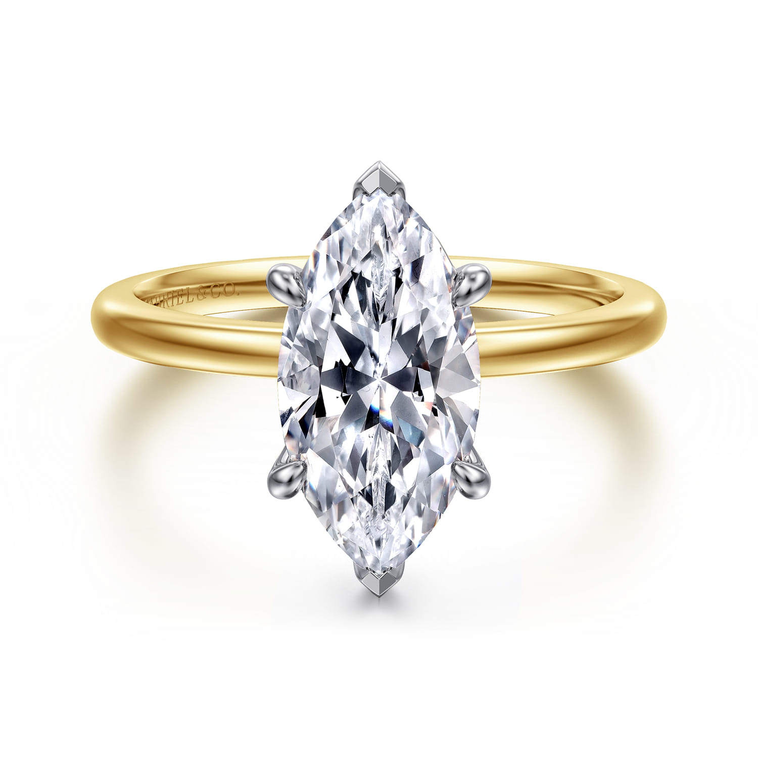 Evelina - 14K White-Yellow Gold Marquise Shape Solitaire Diamond Engagement Ring - Shot 1