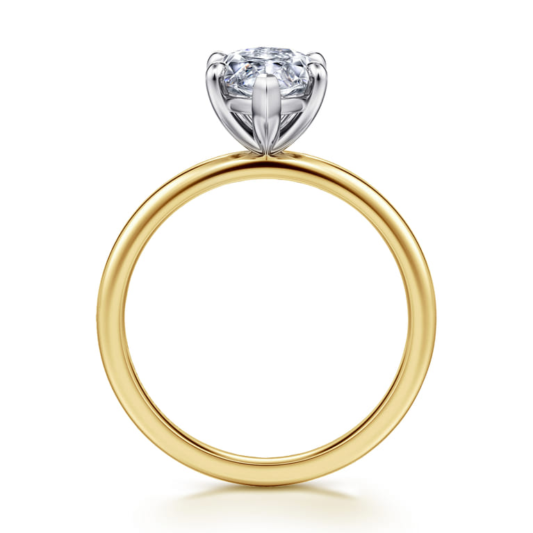Evelina - 14K White-Yellow Gold Marquise Shape Solitaire Diamond Engagement Ring - Shot 2