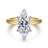 Unite - 14K White-Yellow Gold Marquise Shape Solitaire Diamond Engagement Ring