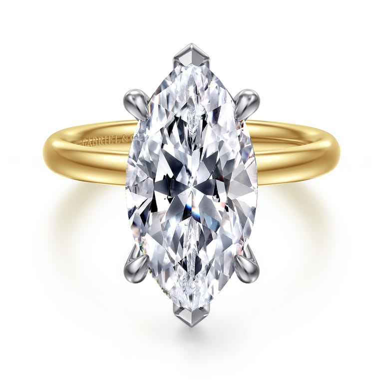 Unite - 14K White-Yellow Gold Marquise Shape Solitaire Diamond Engagement Ring - Shot 1