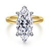 Unite - 14K White-Yellow Gold Marquise Shape Solitaire Diamond Engagement Ring