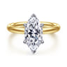Unite - 14K White-Yellow Gold Marquise Shape Solitaire Diamond Engagement Ring