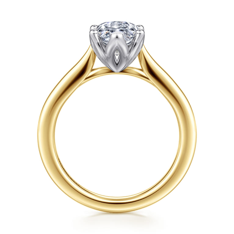 Nola - 14K White-Yellow Gold Marquise Shape Lotus Diamond Engagement Ring - Shot 2