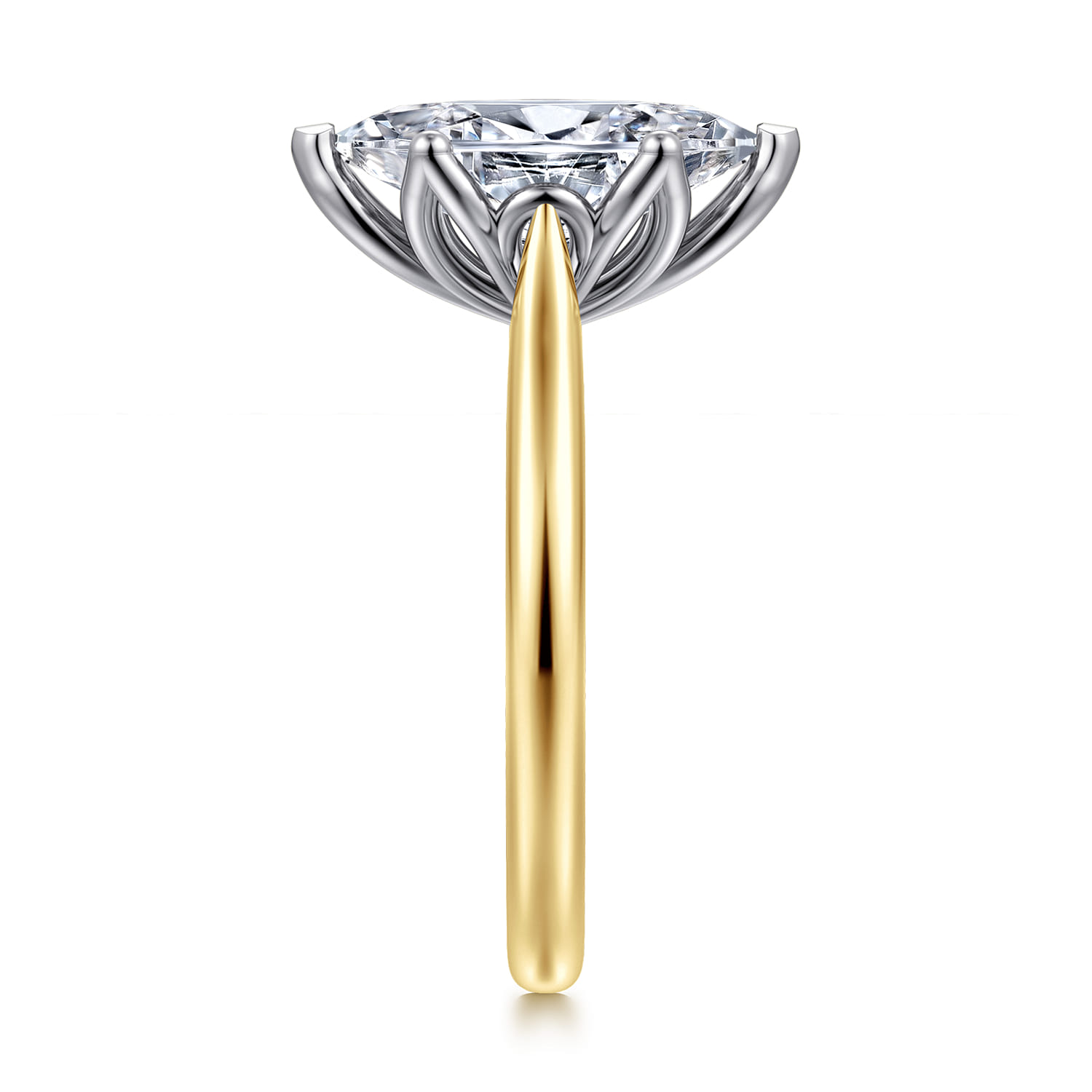Nola - 14K White-Yellow Gold Marquise Shape Lotus Diamond Engagement Ring - Shot 4