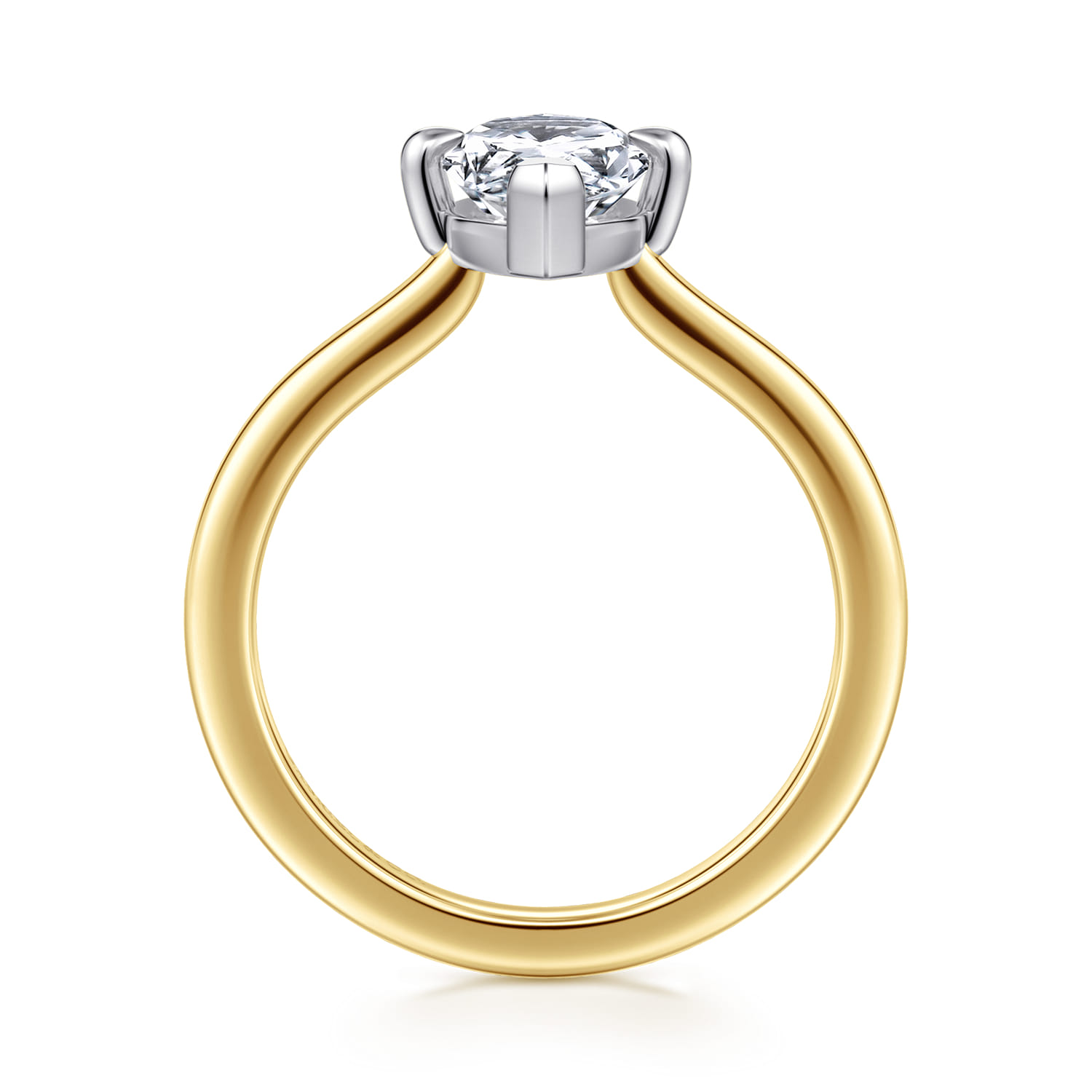 Lou - 14K White-Yellow Gold Marquise Shape Compass Prong Solitaire Diamond Engagement Ring - Shot 2
