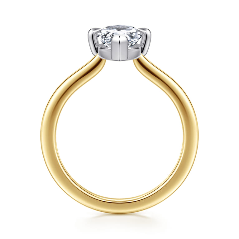 Lou - 14K White-Yellow Gold Marquise Shape Compass Prong Solitaire Diamond Engagement Ring - Shot 2